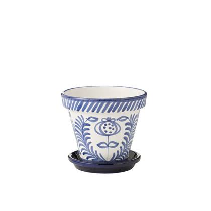 J-Line Flowerpot+Plate Granada Handmade+Painted Ceramic Cobalto Blue Large