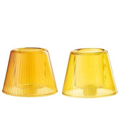 J-Line theelichthouder Hoed - glas - oranje|geel - 2 stuks