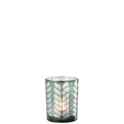 J-Line windlicht Visgraat - glas - groen|zilver - medium