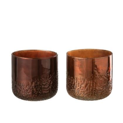 J-Line windlicht Spiegel - glas - koper|rood - medium - 2  stuks
