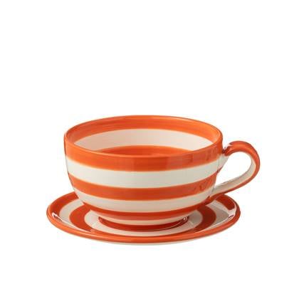 J-Line Cup+Plate Granada Stripes Ceramic White|Orange