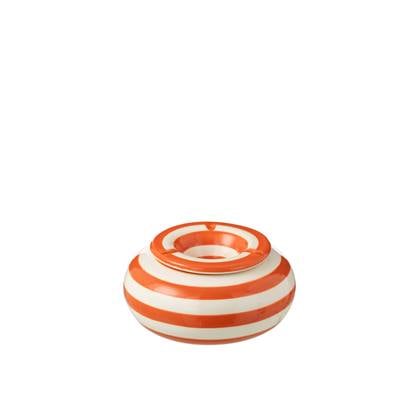 J-Line Ashtray Granada Stripes Ceramic White|Orange Large