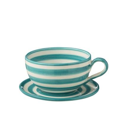 J-Line Cup+Plate Granada Stripes Ceramic White|Aqua