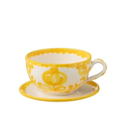 J-Line Cup+Plate Granada Ceramic White|Yellow