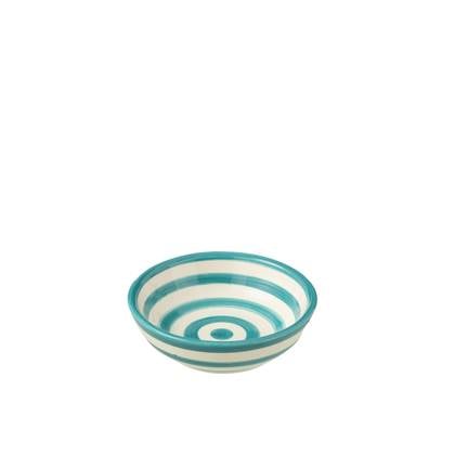 J-Line Bowl Granada Stripes Low Ceramic White|Aqua Small