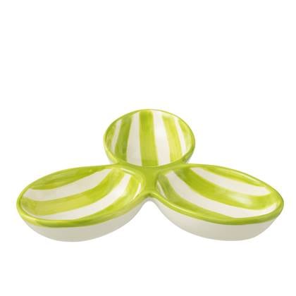 J-Line Apero Dish Granada Stripes Clover Ceramic White Green