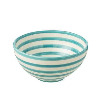 J-Line Bowl Granada Stripes High Ceramic White/Aqua Large