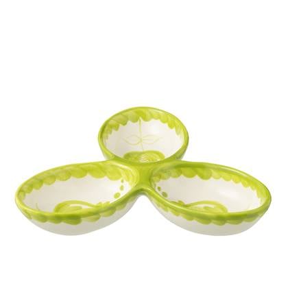 J-Line Apero Dish Granada Clover Ceramic White Green