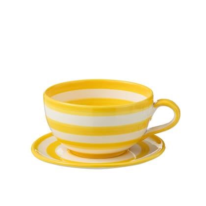 J-Line Cup+Plate Granada Stripes Ceramic White/Yellow