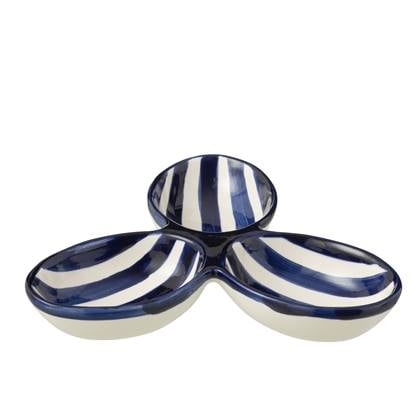 J-Line Apero Dish Granada Stripes Clover Ceramic White Cobalto Blue