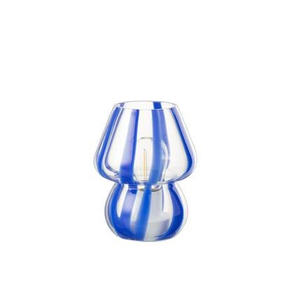 J-Line Tafellamp Strepen Glas Transparant|Blauw Small