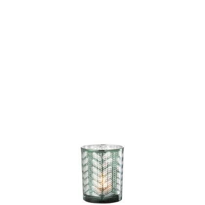 J-Line windlicht Visgraat - glas - groen|zilver - small