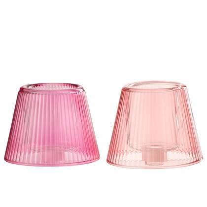 J-Line theelichthouder Hoed - glas - roze - 2 stuks