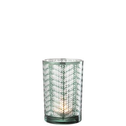 J-Line windlicht Visgraat - glas - groen|zilver - large