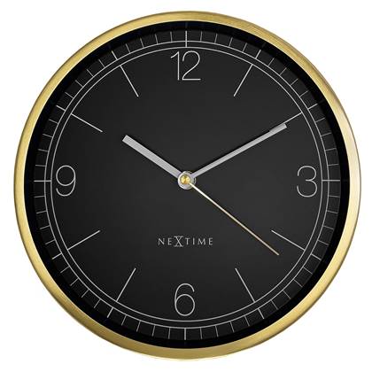 NeXtime  Wandklok 25cm - Stil - Goud|Zwart - Metaal - 