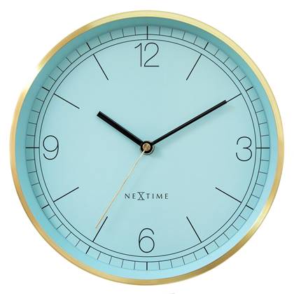 NeXtime  Wandklok 25cm - Stil - Goud|Turquoise - Metaal - 