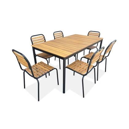 sweeek - Complete set tabara tuintafel + 6 stoelen, staal en acaciahout