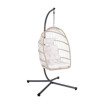 sweeek - Hangend ei-fauteuil toscana van aluminium, rotan, polyester, 105 x 105 x 196 cm