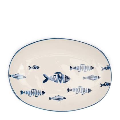 Riviera Maison Serveerbord Blauw, Wit - Como Catch Ovaal bord