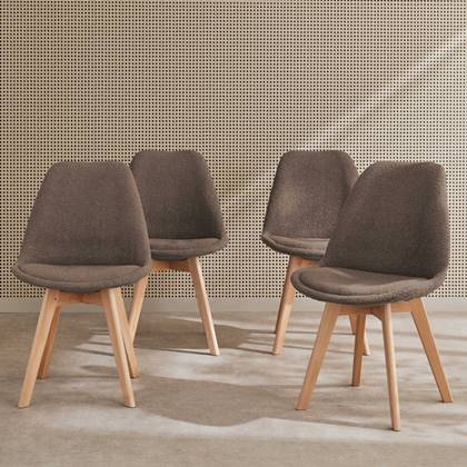 sweeek - Scandinavische boucléstoel met houten poten (set van 4) Taupe