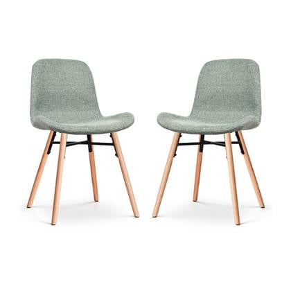 Nolon Nena-Fé Eetkamerstoelen Set van 2 Zacht Groen - Stof - Houten Poten - Naturel - Scandinavisch