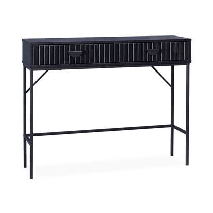 sweeek - Sidetable met 2 laden en gegroefd houteffect Zwart