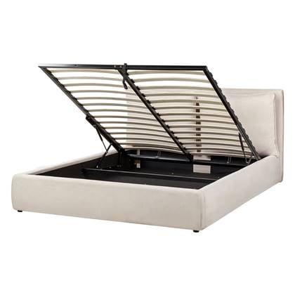 Beliani-BAJONNA-Bed met opbergruimte-Licht-160 x 200 cm-Polyester Beige