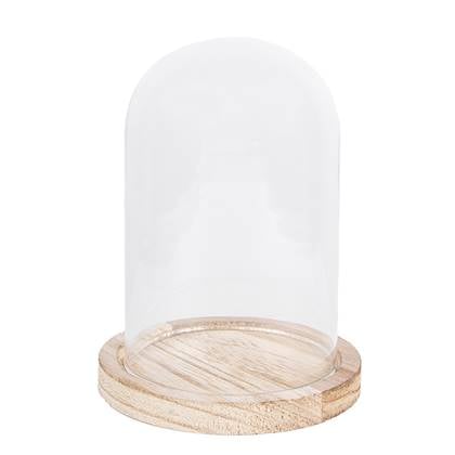Clayre & Eef Stolp  Ø 12x17 cm Glas Hout Rond Glazen Stolp