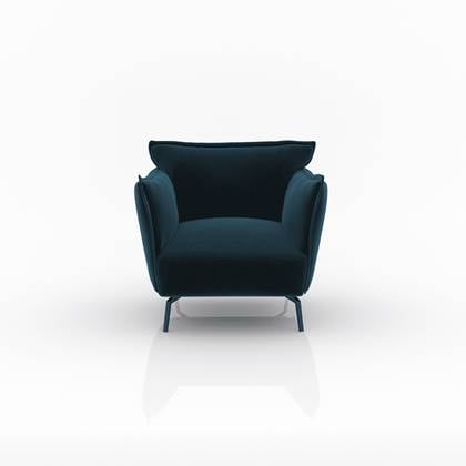 Pauwblauwe fluwelen fauteuil