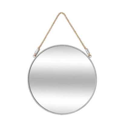 Atmosphera Wandspiegel rond - zilver - met riem - metaal - 38 cm