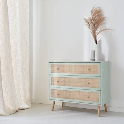 sweeek - Ladekast met hout- en rietlook, 90x39x79cm Groen