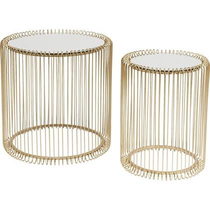 Kare Design Wire Bijzettafel Hoog - Set Van 2 - Messing Met Glas