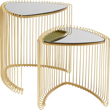 Kare Design Wire Bijzettafel Triangle - Set Van 2 - Messing Met Glas Goud