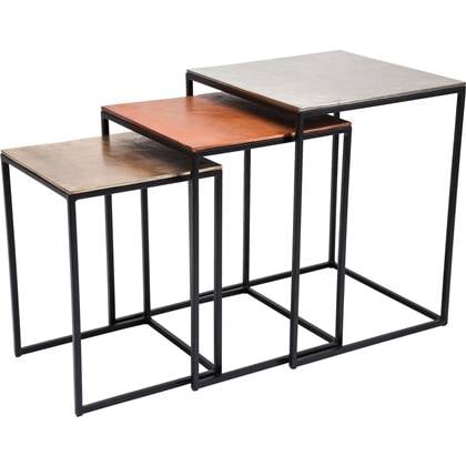 Kare Design Loft Square Vintage - Set Van 3 Bijzettafels - Multikleur