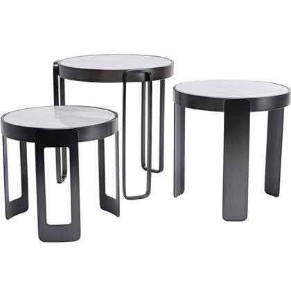 Kare Design Perelli Black Bijzettafel - Set Van 3 - Glas En Metaal Zwart