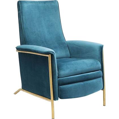 Kare Design Lazy Velvet Relaxfauteuil - Blauw Fluweel - Messing Frame