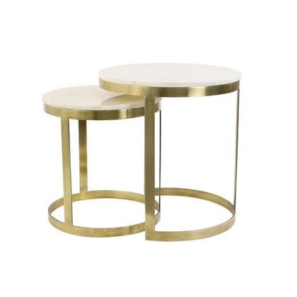 Light & Living Perlato bijzettafel set van 2 - marmer |antiek brons Wit