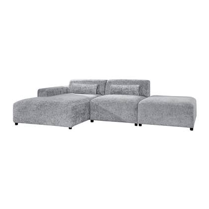 by fonQ Velura Hoekbank Links met Hocker - Chenille - Grijs