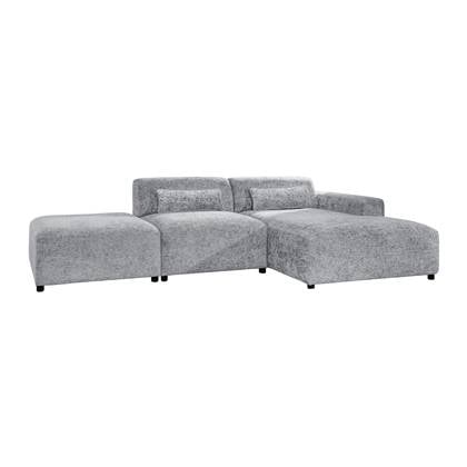 by fonQ Velura Hoekbank Rechts met Hocker - Chenille - Grijs