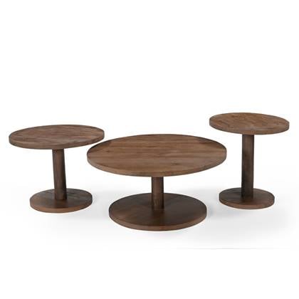 Giga Meubel - Salontafel Rond Donker Hout - Set Van 3 - Nao Bruin