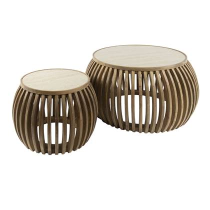 Giga Meubel - Salontafel Travertin|Mangohout - Set Van 2 - Nuovo