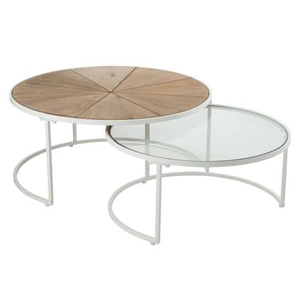 J-Line bijzettafel Relax - metaal|hout - |naturel - set van 2 Wit