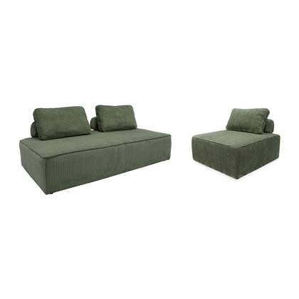 sweeek - Set van fauteuils voor moduleerbare 3-zits bankribfluweel Groen