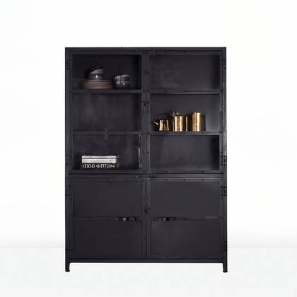 Giga Meubel - Vitrinekast Zwart - Metaal - 138x43x190cm - Kast Marcia