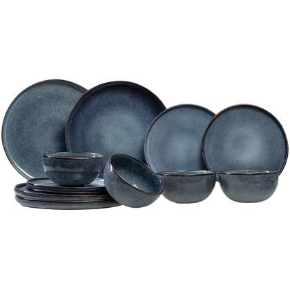 Ona Serviesset Duna Blue - 12-delig | 4 personen - 4 dinerborden, 4 ontbijtborden en 4 kommen Blauw