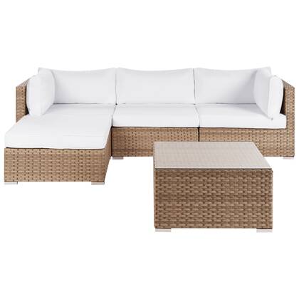 Beliani-SANO II-Loungeset-Naturel|Wit-Rechtszijdig-Kunstrotan Beige