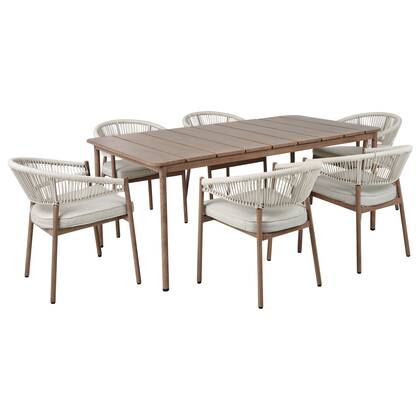 Beliani - FLAVIA - Tuinset 6-zits - Taupe|Donkerhout - Aluminium Bruin
