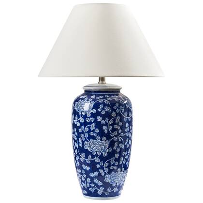Beliani - ANGELES - Tafellamp - Wit|Blauw - Porselein|Linnen