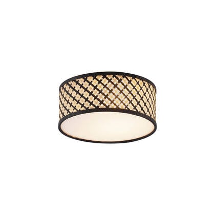 QAZQA Oosterse plafondlamp rotan met zwart 30cm - Tremmo Wit