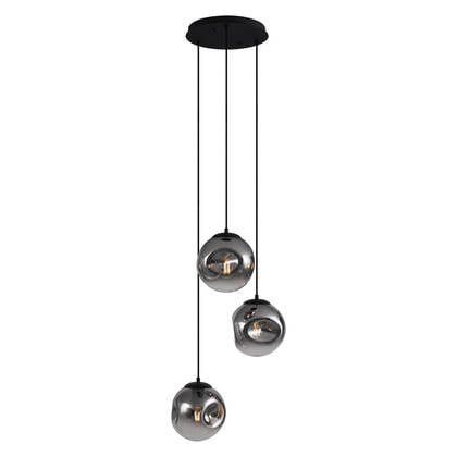 QAZQA Art deco hanglamp zwart met smoke glas 3-lichts - Douglass